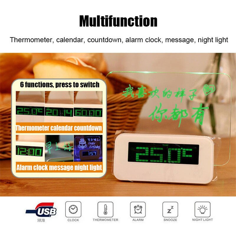 LED Fluorescent Message Board Multifunction Alarm Clock Digital Lazy Student Music Alarm Clock Valentine's Day