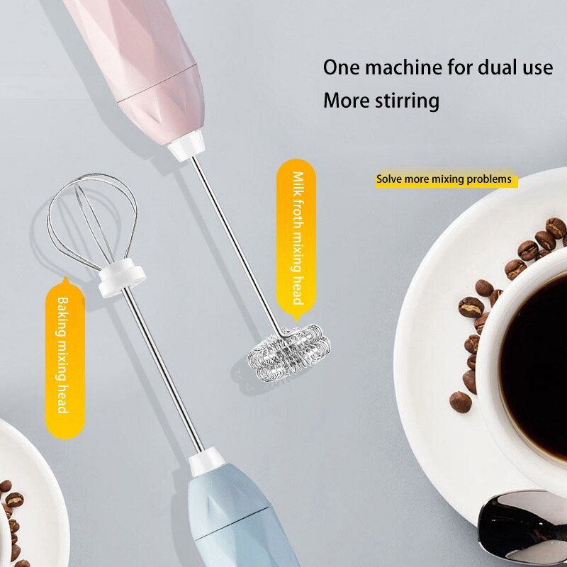 Electric Handheld Milk Frother Electric Whisk USB Charging Bubble Maker for Coffee Cappuccino and Cake Blue pink