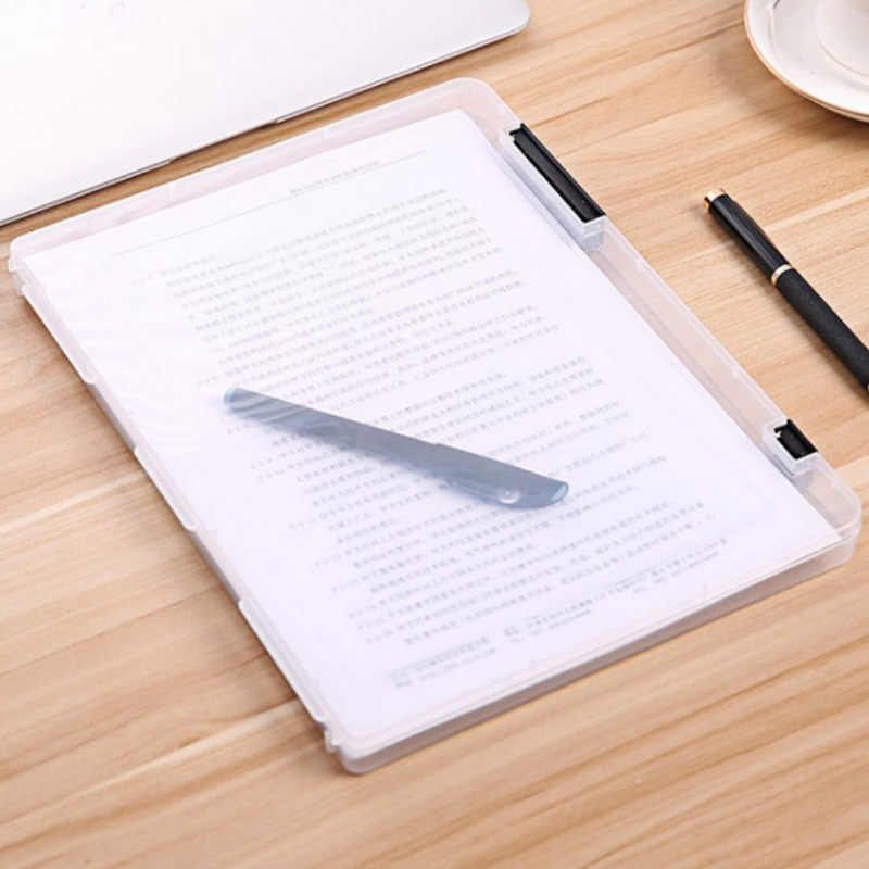 1PC Portable Waterproof File Box Student Folder Plastic Induction box A4 Sorting And sorting Transparent file Storage Box Office: BLACK