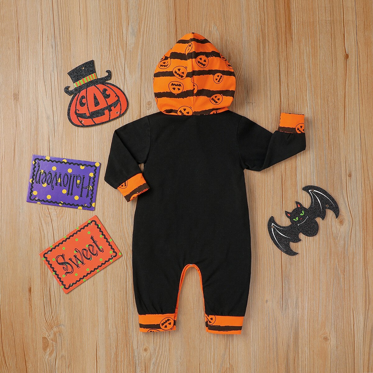 Enfants printemps automne vêtements bébé garçon fille Halloween vêtements à manches longues combinaison rayure citrouille barboteuse avec ensemble de chapeaux