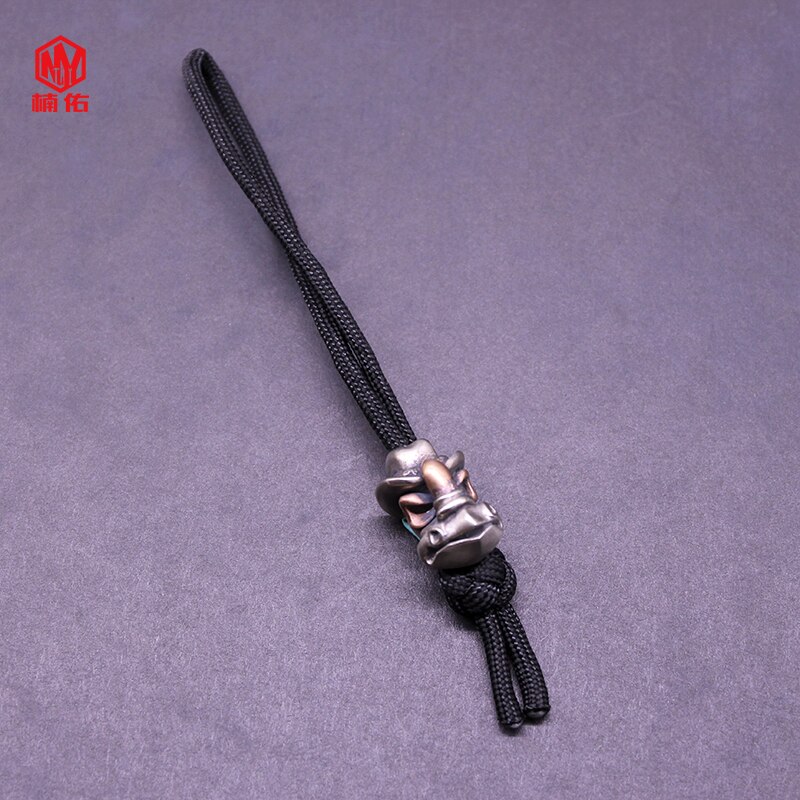 1PC Retro White Copper Red Copper Knife Beads Bull head Skull Paracord Beads Lanyard Pendants: black