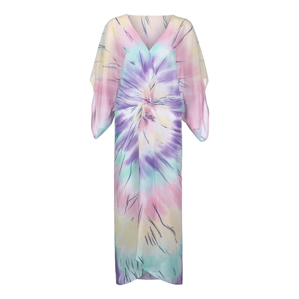 Vrouwen Tie-Dye Diepe Maxi Jurk Mode Vrouwen Casual Print Lange Stijl Jurk Cross Bohemian Losse Tennis Jurk