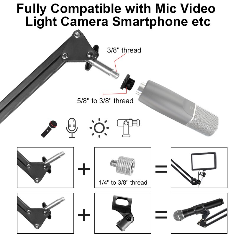 Ulanzi Microphone Boom Arm Stand Heavy Duty Adjustable Mic Suspension Boom Scissor Arm Stand for Blue Yeti Blue Snowball