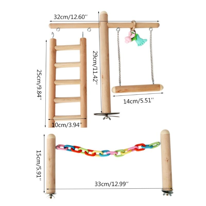Soporte de jaula para pájaros, juguete de gimnasio, percha de madera para patio, loro, escalera de escalada, cadena para masticar