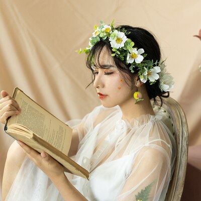 JaneVini Ronde Bruiloft Krans Bruidsboeketten Roze Kunstmatige Bloemenmand Bruid Boeket Bruidsmeisje Zijde Bloem Boeket Klopper: White Wreath