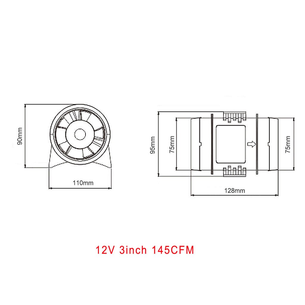 145 Cfm Boot Blower 3 Inch In-Lijn Marine Bilge Air Blower Fan, Rustig Blower Vents