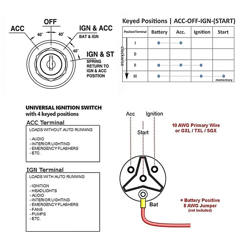 4-Positie Universele Contactsleutelschakelaar 12V Acc/Off/Ign Start Voor Tractor Heftruck Tuning Truck Auto Gereedschap