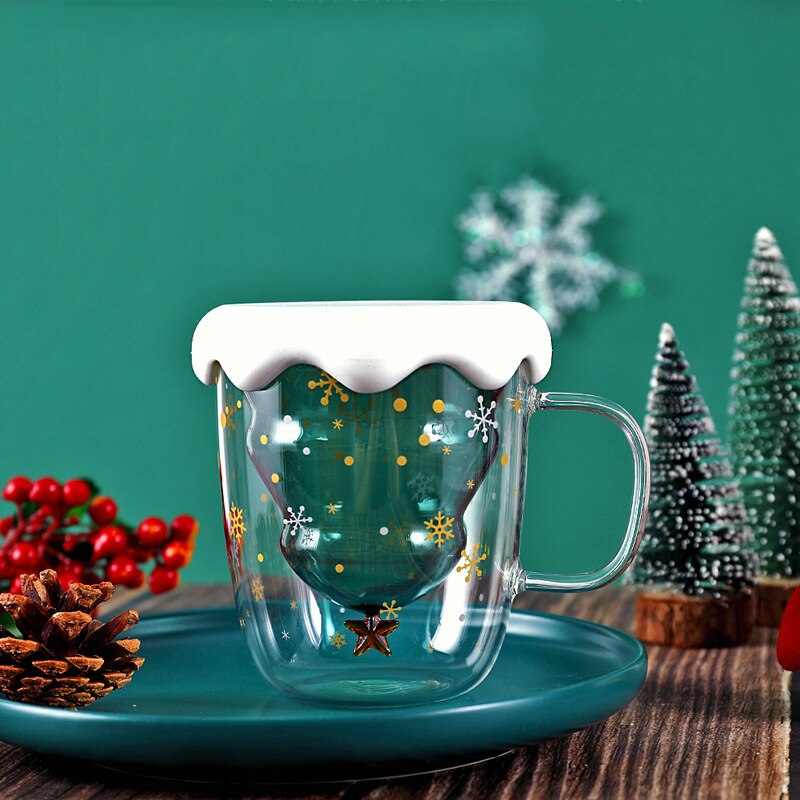 Varmebestandig juletrestjerner ønskeglass med lokk og utsøkt dobbelt kontormerke kaffekopp kaffeapparat: En kopp med lokk
