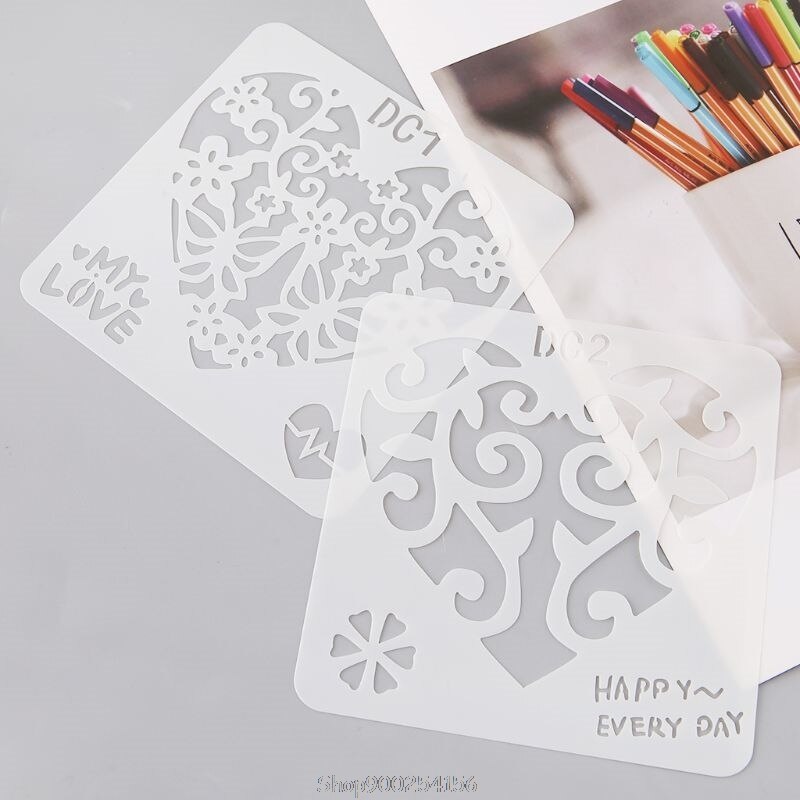 12Pcs Flower Heart Drawing Molds Plastic Children Painting Stencils DIY Paper Art Craft Card Label Scrapbook N12 20