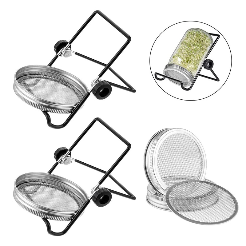 1Set Seed Sprouter Germination Cover Kit Germinating Mason Jar Set With Bracket Stainless Steel Filter Cover Mason Jar
