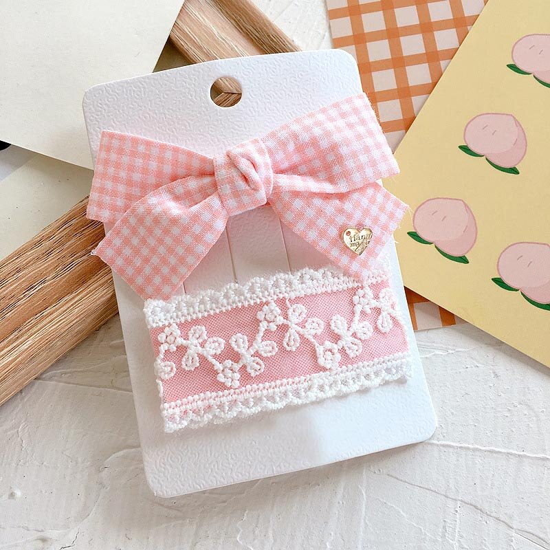 2 Stks/set Leuke Grote Bows Baby Girl Haar Clips Kant Bloem Kinderen Haarspeldjes Meisje Haar Accessoires Kinderen Haarspelden Haarbandjes: Pink