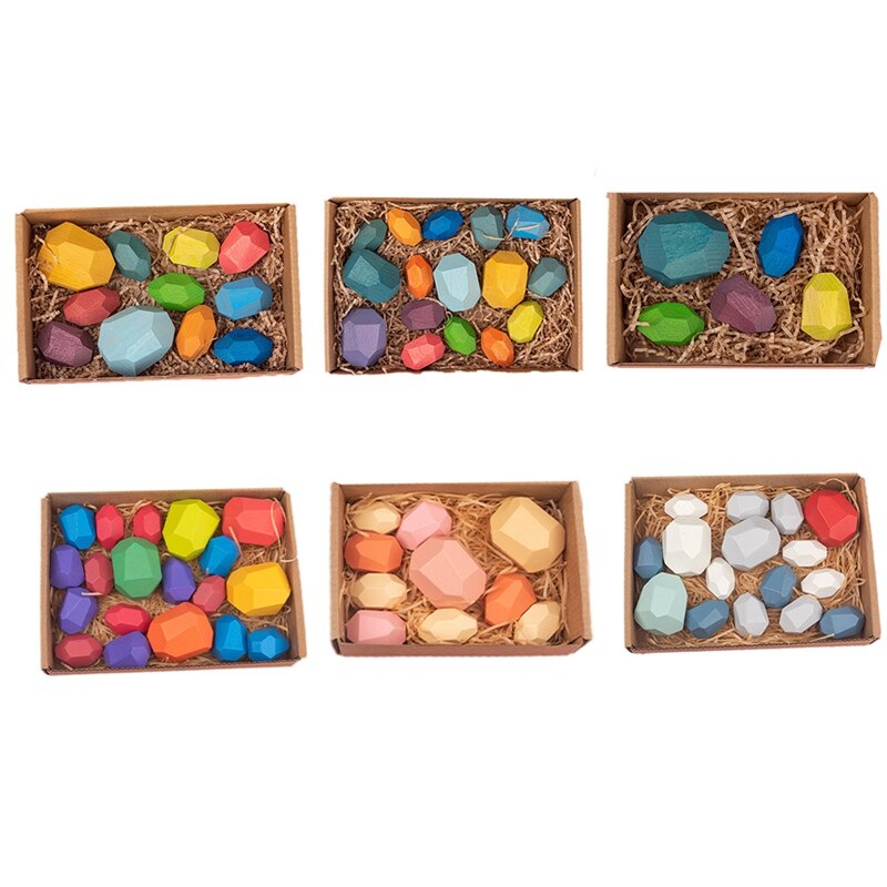 Regenboog Gekleurde Houten Stone Kids Bouwsteen Educatief Speelgoed Creatieve Nordic Stijl Stapelen Blok Spel Kinderen