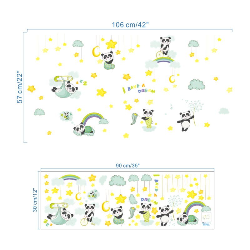 sleeping panda moon star i have a dream wall stickers for kids room cartoon baby child nursery bedroom decor animals decal