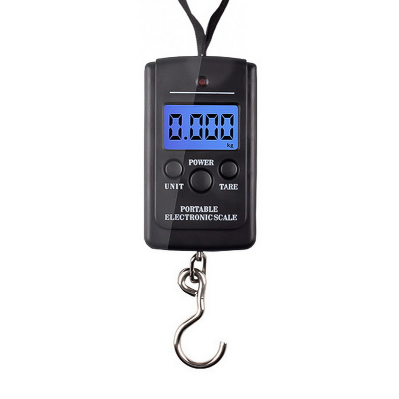 Báscula Digital con cinta métrica para equipaje, herramienta de peso de viaje Steelyard, balanza de gancho electrónica, retroiluminación LCD: Black Backlight 40kg