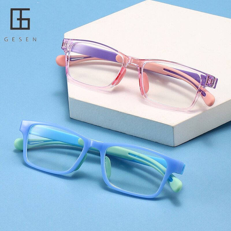 Anti Blue Light Kids Glasses Square Glasses Boy Girls Colorful Children Optical Frame Eyeglasses Soft Frame Transparent Eyewears