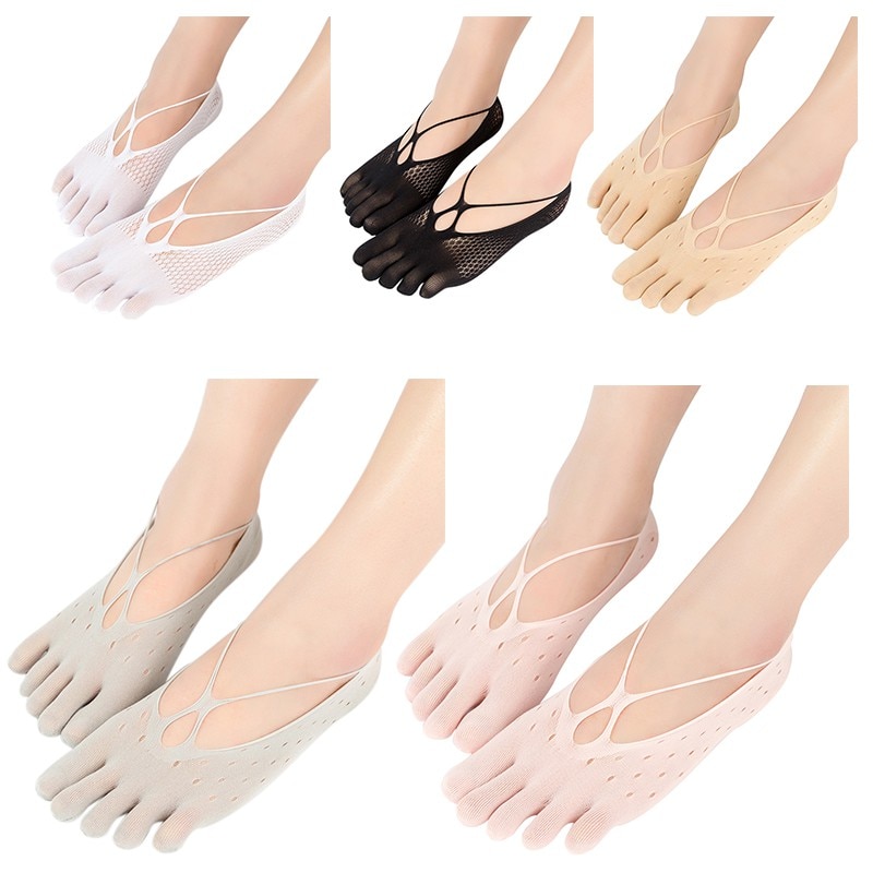 Five-finger Sock Women Slippers Velvet Summer Mesh Breathable Invisible Shallow Silicone Boat Socks Cross-hole Style