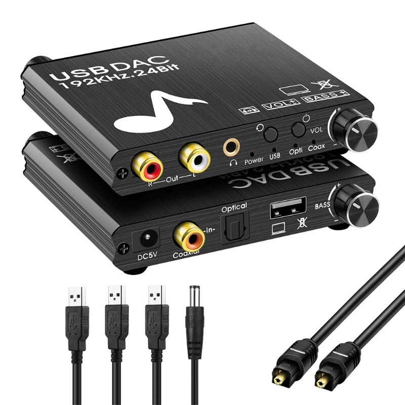 Digital-analog-wandler 192 khz mit bass- und lautstärkeregelung, digital spdif/optisch/toslink/koaxial auf l/r  r58a