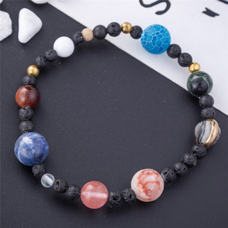 1Pc Solar System Multicolor 9 Planets Beaded Stars Bracelets Handmade Nature Stone Galaxy Bracelets