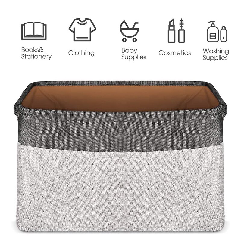 Storage Basket Bin , Large Cube Storage Box Linen Fabric Built-in Soft Lining Foldable Organizer with Handles
