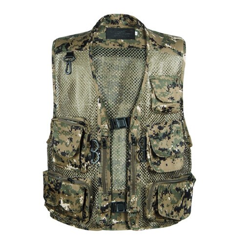 L-3XL tamaño poliéster secado rápido de pesca La vida LMesh pesca chaleco chaqueta Multi-Bolsillo Chaleco de fotógrafo chaleco 30: Verde militar / L