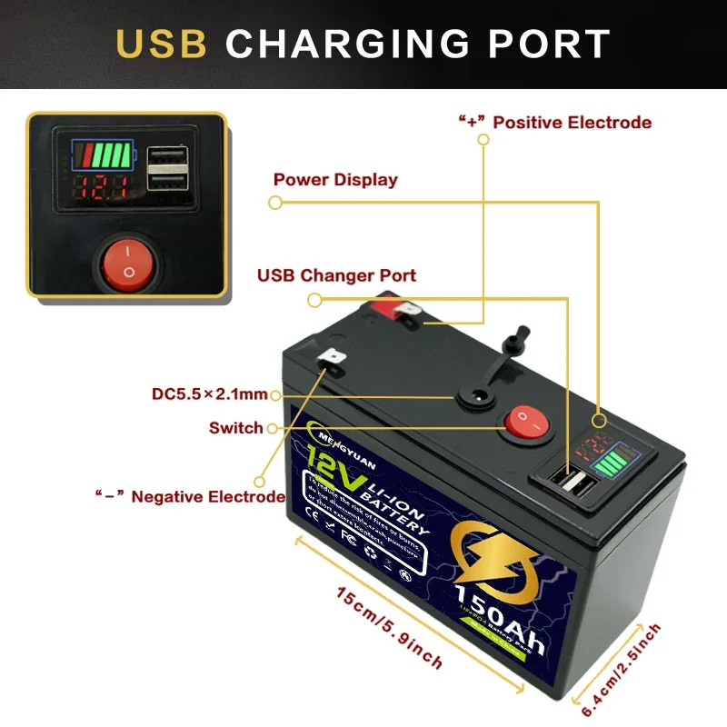 12V 150Ah LiFeP04 Batterie Deep Cycle Lithiumbatterie 30A BMS 6000+ Zyklen Perfekt für Solar-Fischfinder Power Wheel Boat Home RV