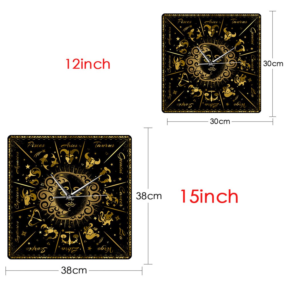 Retro Style Zodiac Signs Horoscope Astrology Decoration Square Wall Clock Abstract Astronomy Acrylic Large Wall Hanging Watch