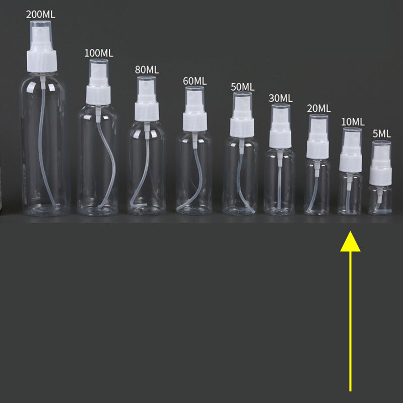 10 stk bærbare små gennemsigtige plast tomme sprayflaske genopfyldelige flasker 5ml/10ml/20ml/30ml/50ml/60ml/80ml/100ml/200ml: 10ml