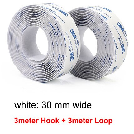 3M/Pair Self Adhesive Hook and Loop Fastener Tape 3M Hook Adhesive Tape Double Sided Sticker Carpet Gripper Pad Wall Mounting: 30mm white