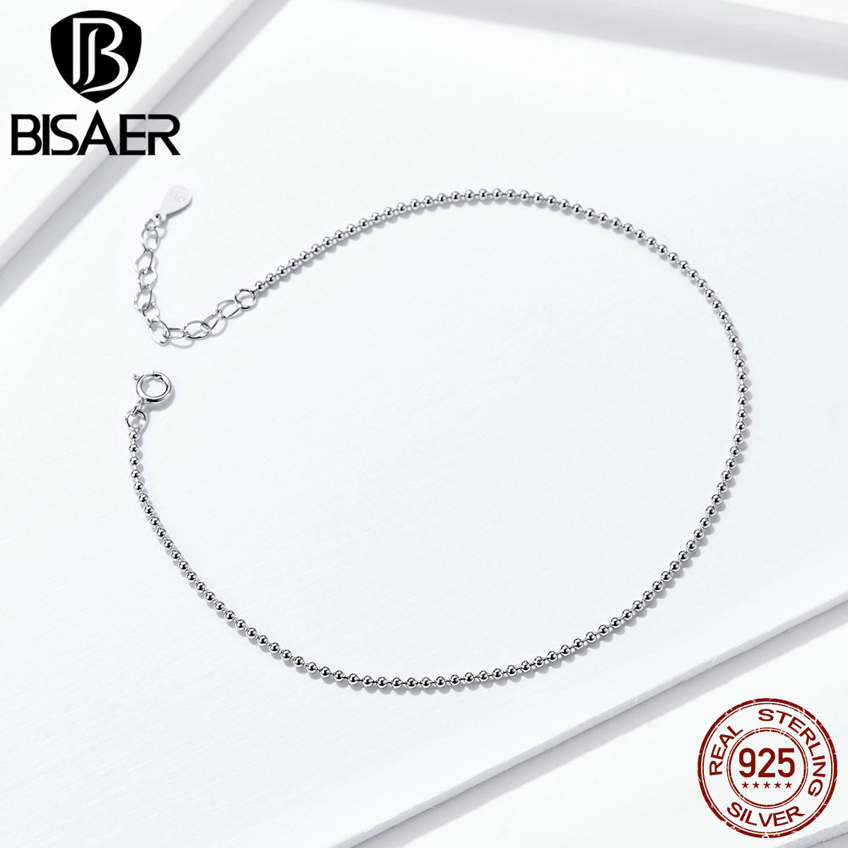 BISAER Simple Anklet Link 925 Sterling Silver Women Anklet Chain Link For Girls Female Jewelry For Foot Silver Jewelry ECT002