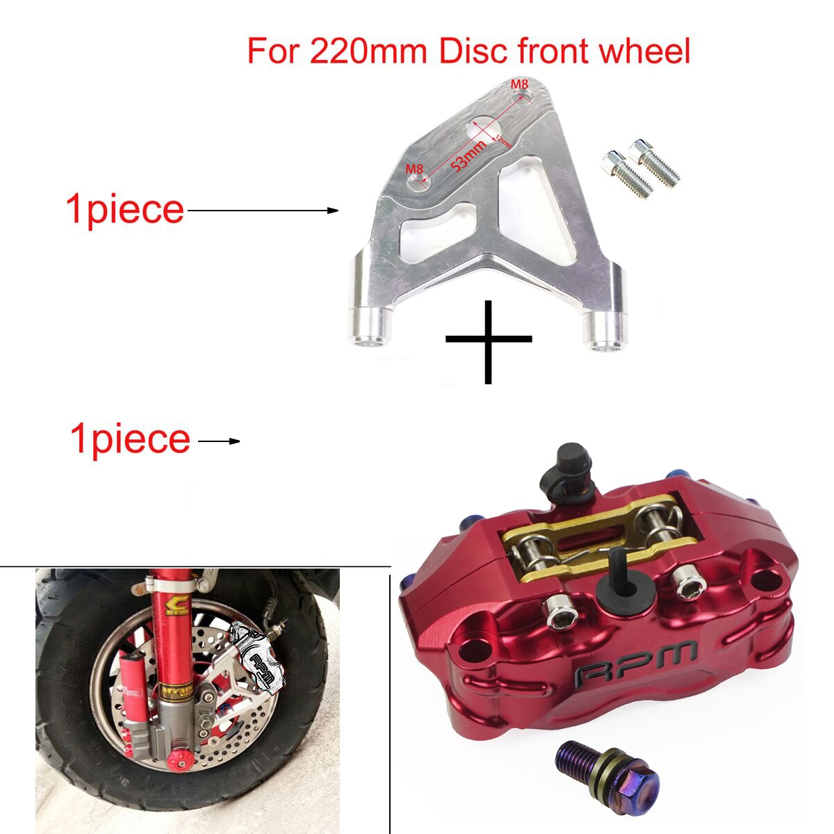 Tarcza hamulcowa motocykla 200mm 220mm przód tył 4 tłok montaż promieniowy 82mm RPM dla skutera Rsz Jog Dirt pitbike GROM: Red B bracket 220
