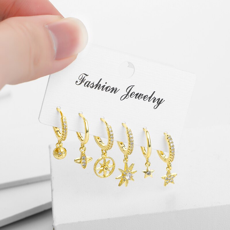 Personality Charms Star Small Hoop Earrings Sets Cz Crystal Sets Earrings For Women Korean Accessories