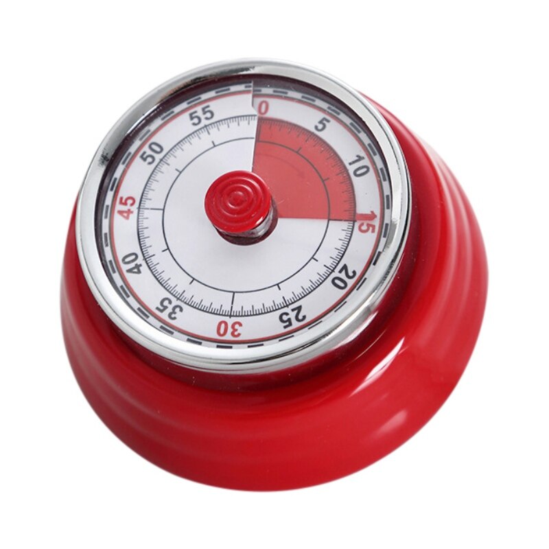 1 Pcs Stainless Steel Kitchen Timer Round Shape Magnetic Back Accurate Cooking Clock Dial Timers Small size with magnet: Red