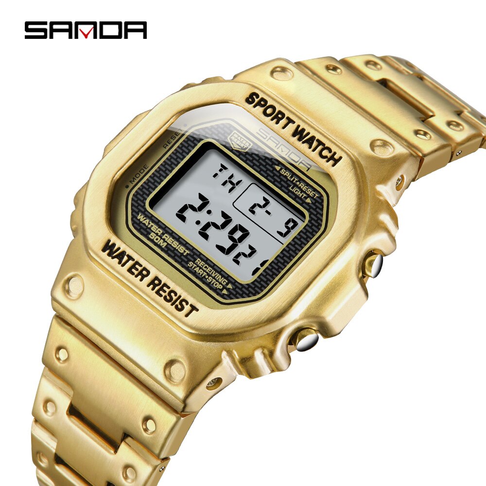 Sanda Mannen Horloge Mode G Stijl Sport Horloge Mannen Rvs Business Waterdichte Digitale Horloge Relogio Masculino: Goud