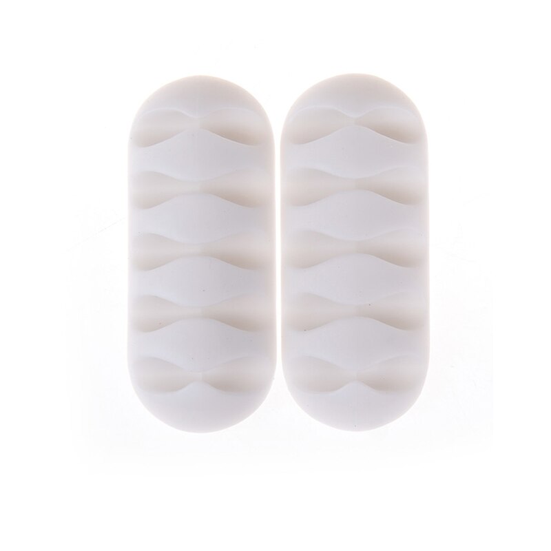 2 Stks/set Bureau Kabel Organizer Zelfklevende Siliconen Draad Usb Charger Cord Winder Kabel Clip Data Line Opslag Houder: white