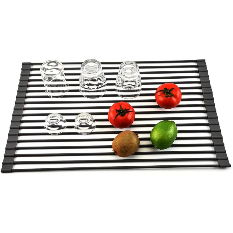 Duży Suszak na Naczynia w Rolce Składany Suszak na Naczynia Ociekacz robić Zlewu Suszak na Naczynia w Rolce Pełny Silikonowy Powłoka Stal Nierdzewna