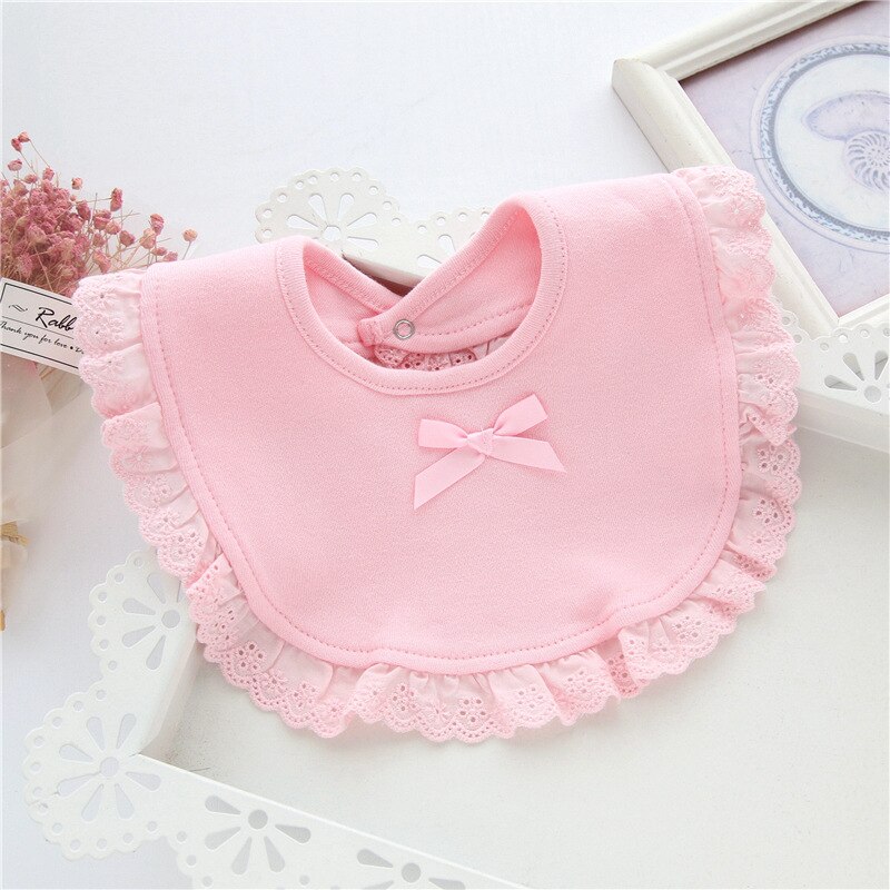 Soft Baby Bibs Burp 100% Cotton Lace Bow Pink and White Bib Baby Girls Bibs Infant Saliva Towels 1PCS: 3