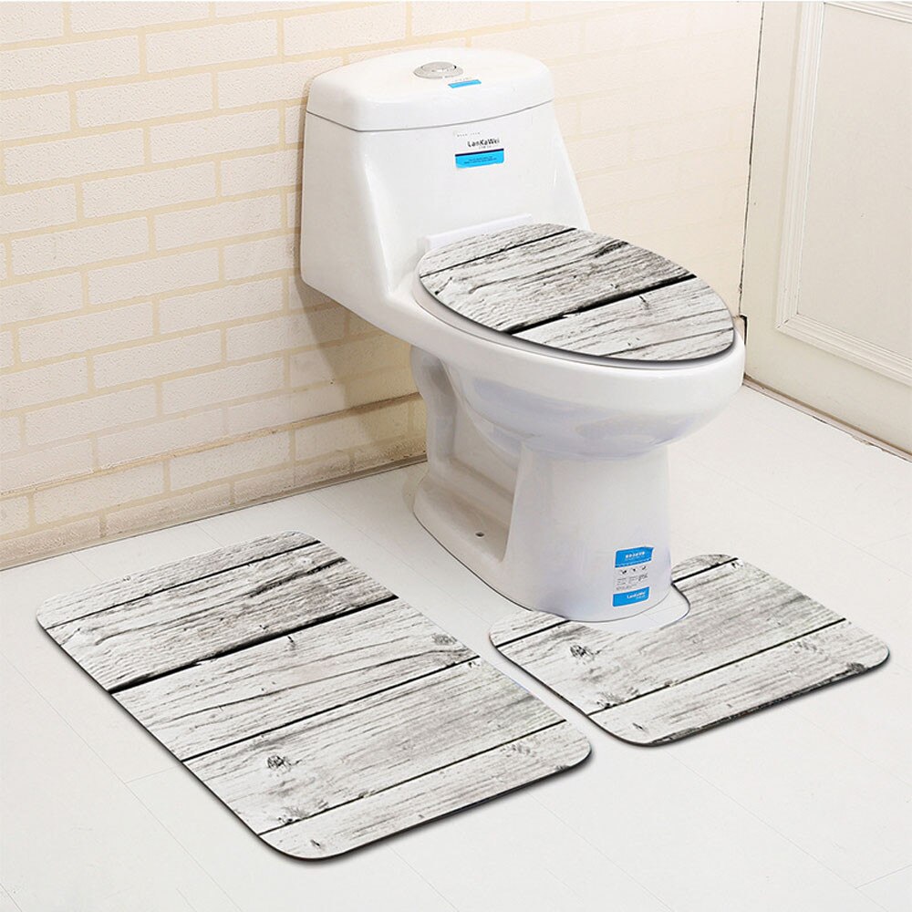 Alfombrilla de baño antideslizante con de madera creativa, juego de decoración para el baño, 3 uds., poliéster, moderno, Aug6: B