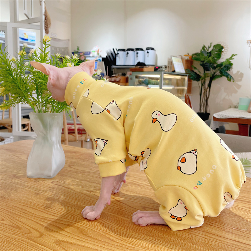 Manteau de dessin animé en coton pour chat Sphynx au printemps hiver maillot de corps à 4 pattes pour chats mignon canard chiot panda vêtements de détente pour chatons