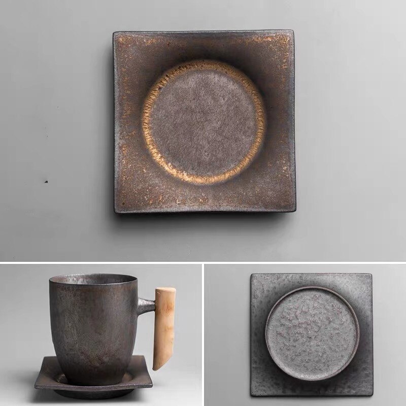 Japansk stil keramisk kontor te krus vintage vand kop retro kaffemælk med træhåndtag drinkware: Sæt  -4b