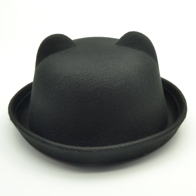 Cute child bowler hat wool felt Fedora hats for Women Girls Children solid Cat Ear formal cap trilby Sombrero Derby