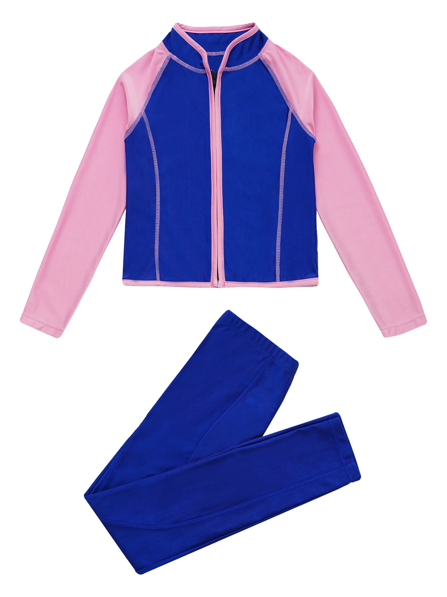 Toddler Girls Swimsuit Two-Piece Swimming Diving Bathing Suits Swimwear Long Sleeves Front Zipper Tops and Pants Set Rash Guards