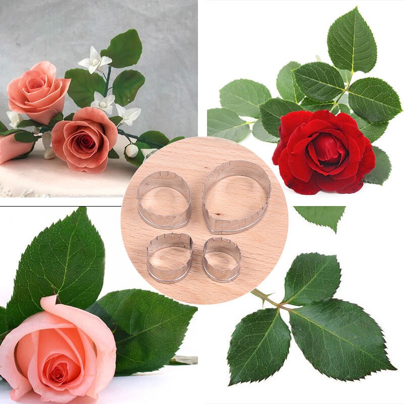 4 Stks/partij Rose Leaf Cookie Cutter Rvs Mold Cakevorm Diy Fondant Gebak Versieren Bakken Koken Tools