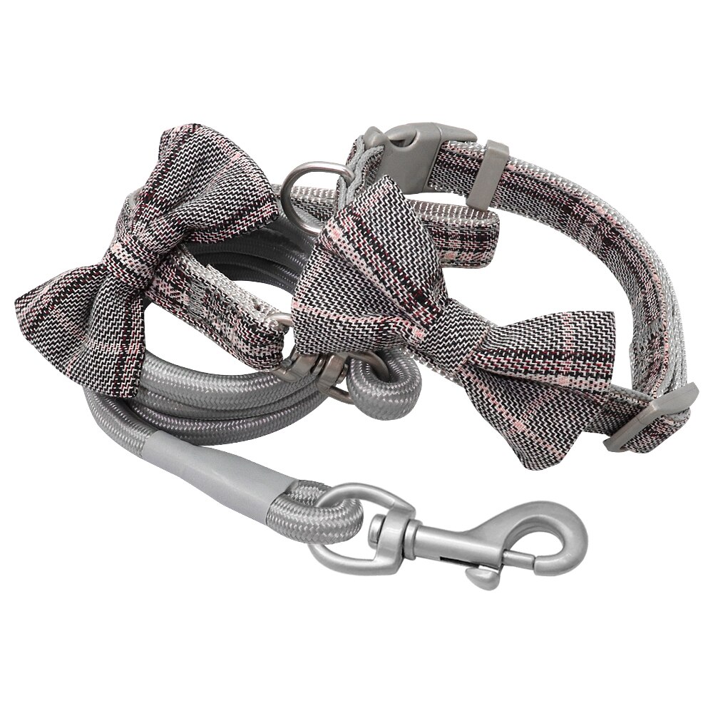 Hundhalsband och koppeluppsättning söta fluga hundhalsband med promenadkoppel för små medelstora hundar födelsedag bröllopstillbehör: Svart / M