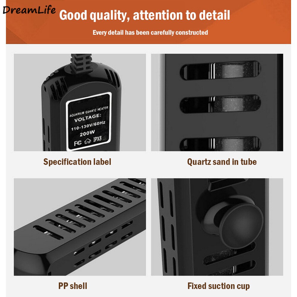 Mini PTC Aquarium Heating Rod 200W 110v Water Submersible Fish Tank Heater Automatic Adjustable Thermostat Aquatic Pet Supplies