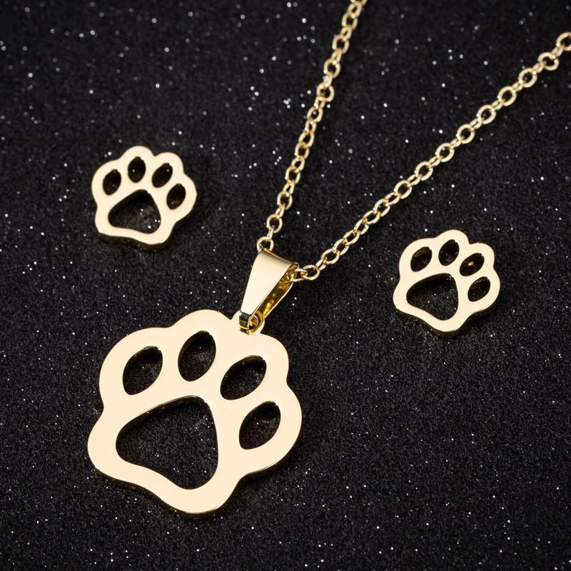Zilver Kleur Leuke Dierlijke Voetafdrukken Hond Kat Voetafdrukken Poot Kettingen Vogel Hand Hangers Vrouwen Rvs Sieraden: Champagne goud