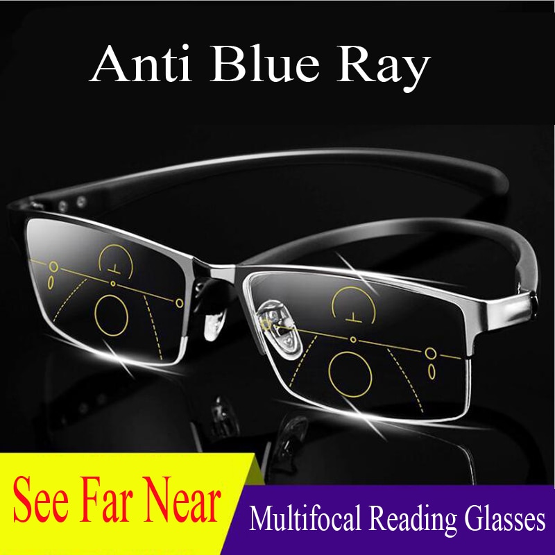 Opgraderede blue ray progressive multifokale briller læsebriller mænd point til læseren nær synet diopter 1.0-3.0 Grandado