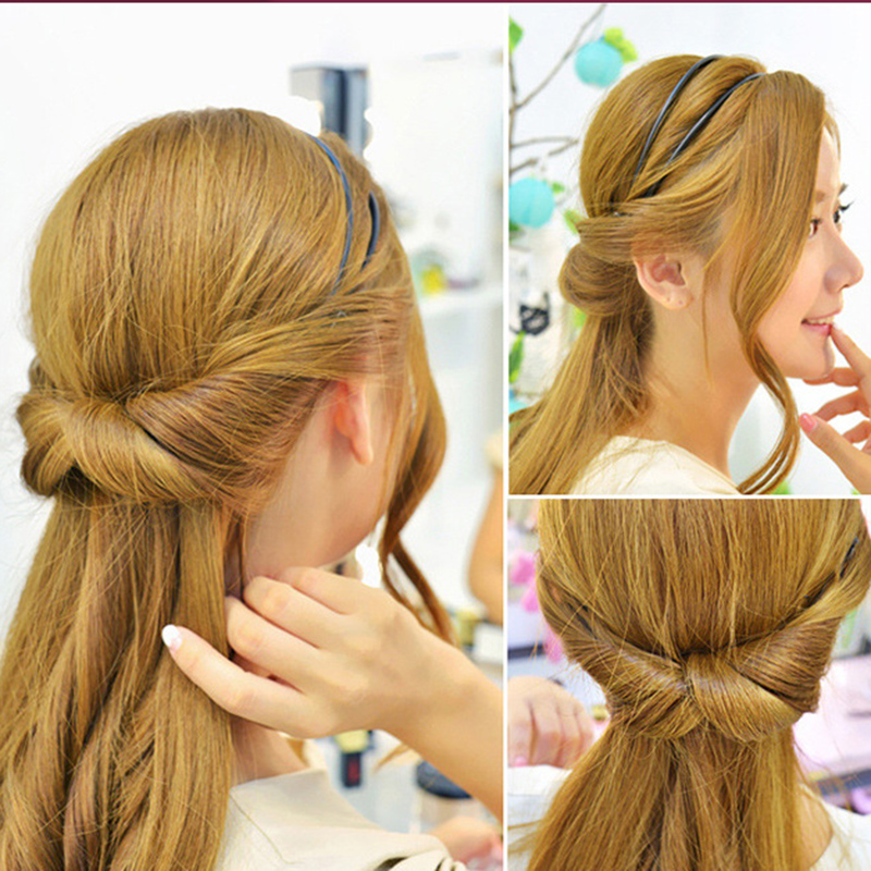 Lystrfac Diadema negra para mujer, diadema trenzada, banda de goma doble, accesorios para el cabello