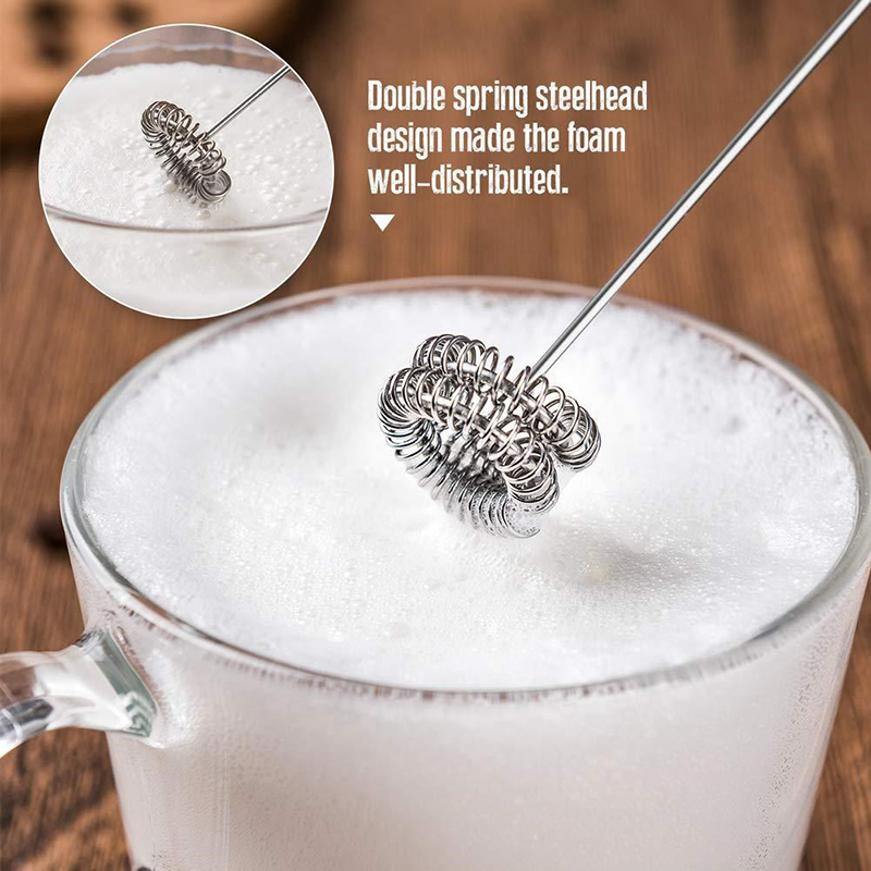 Milk Frother - Double Whisk Head, Handheld Battery Operated Electric Foam Maker For Bulletproof Coffee, Lattes, Cappuccino