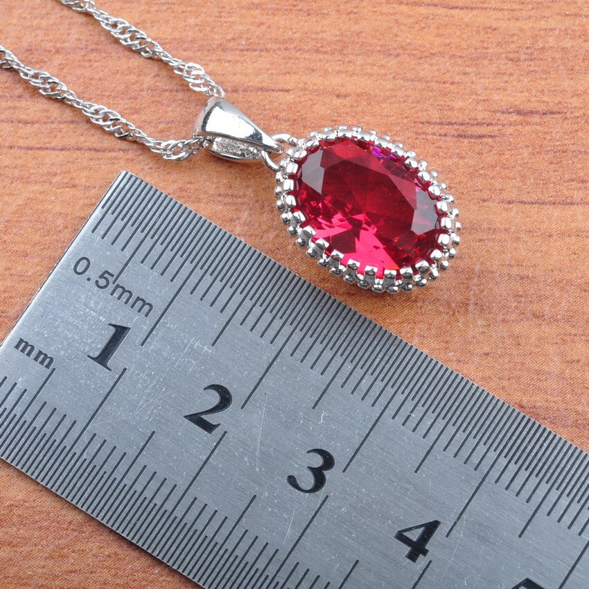 Juego de juegos de joyas para mujer, joyas para mujer chapadas en plata y cristal de huevo rojo rosa, pendientes de aniversario, anillos colgantes, pulsera, JS0190