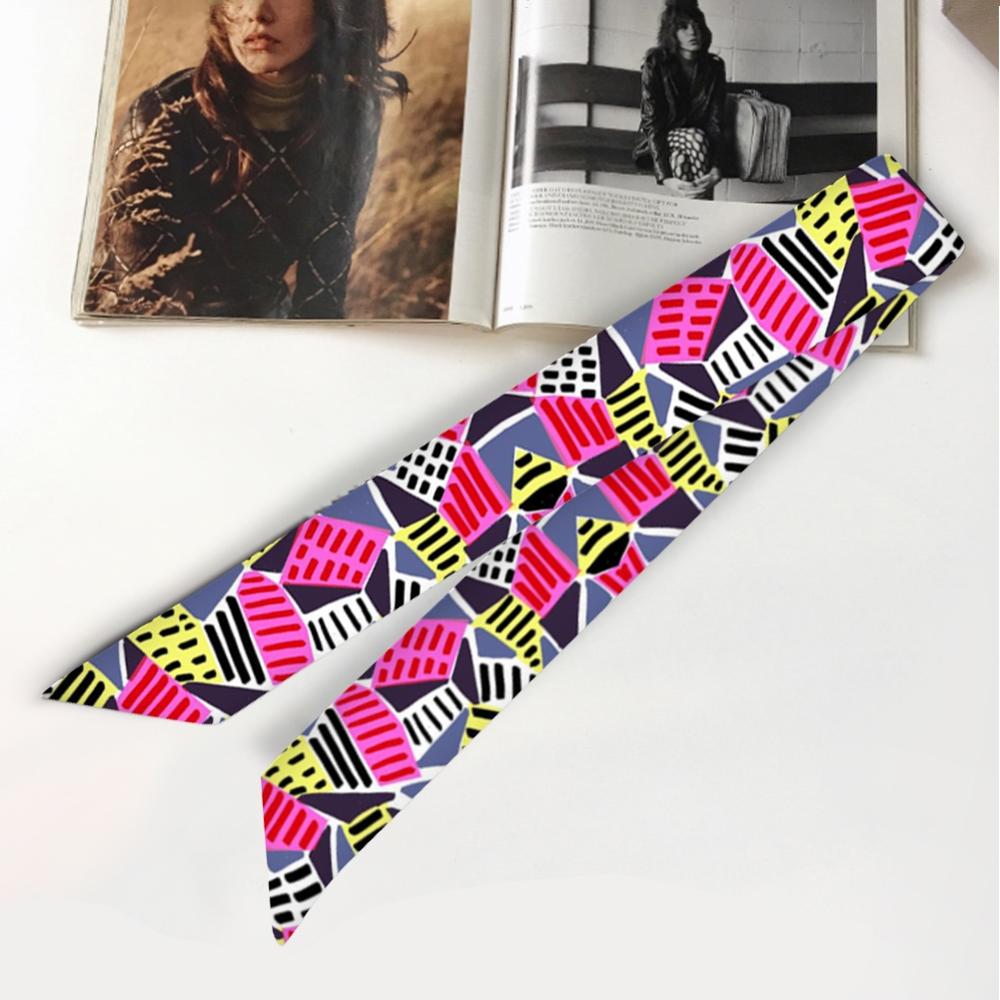 95cm*5cm Women Small Silk Long Scarf Irregular Printed Twill Skinny Scarves Hand Bag Ribbons Cloth Accessories: N